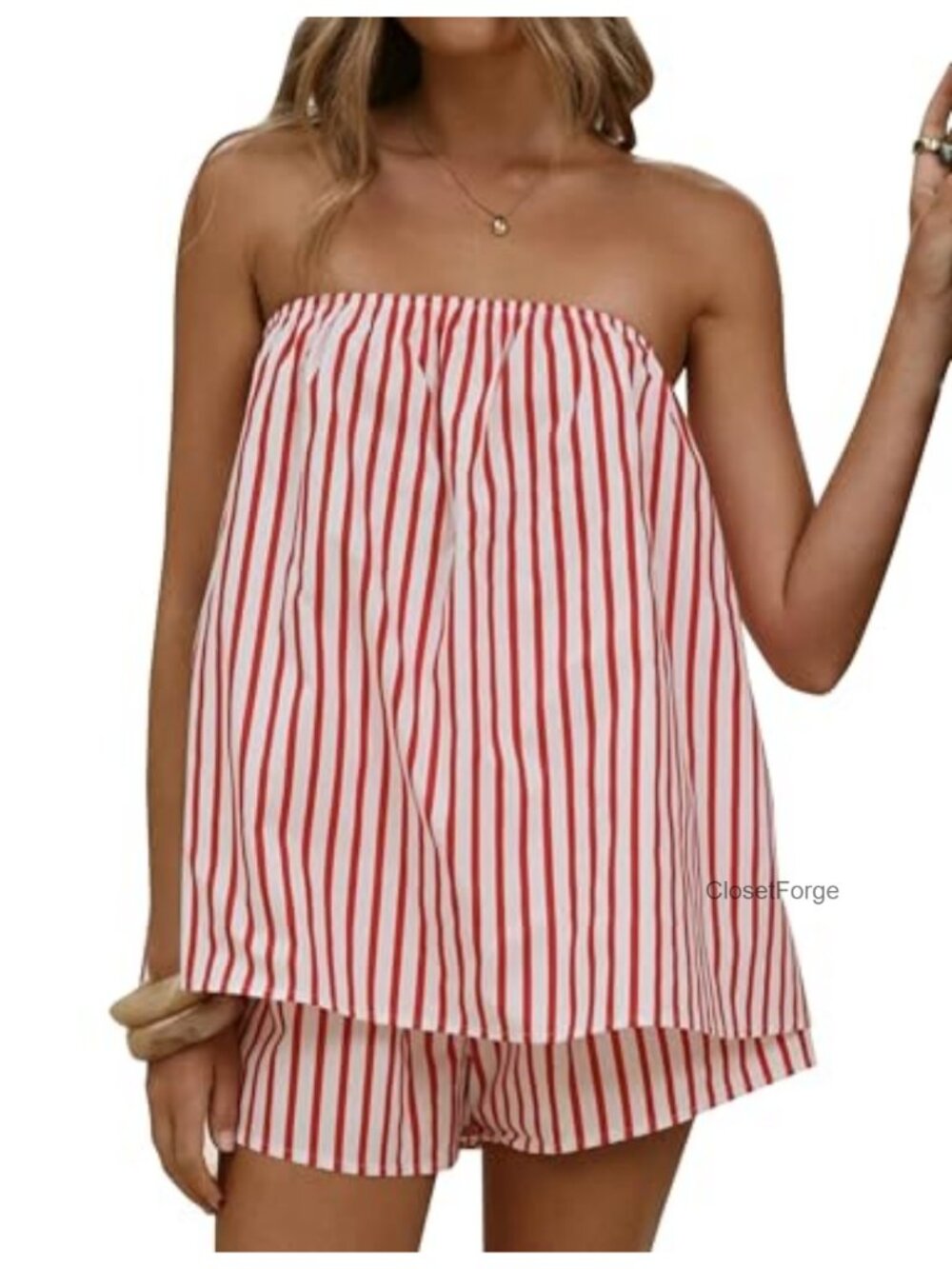 Striped Smocked Tube Top and Shorts Set Sleeveless 2-Piece Lounge Vacation
